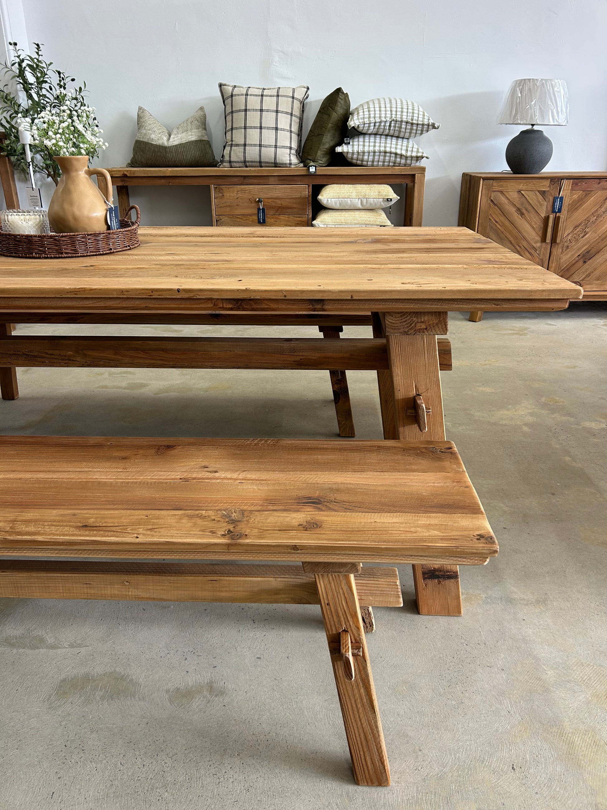 Trestle legs wooden dining setting
