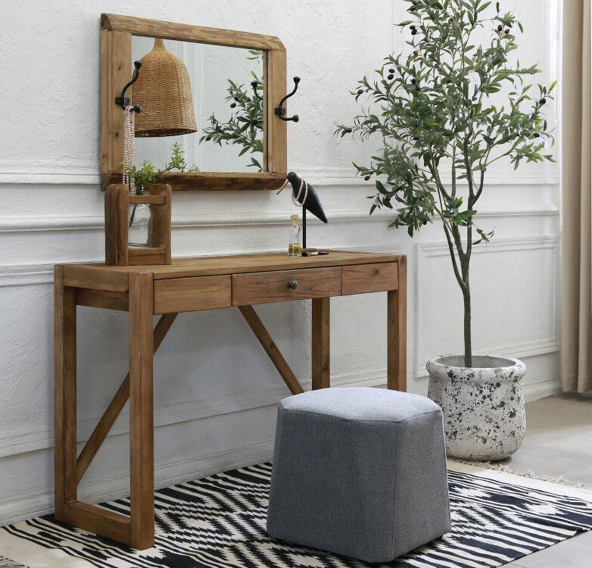 Rustic wooden farmhouse style hall table. Small 120cm hall table modern country style, farmhouse style, hamptons style hall table.