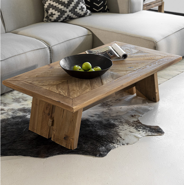 Farmhouse country style rustic coffee table with trestle legs