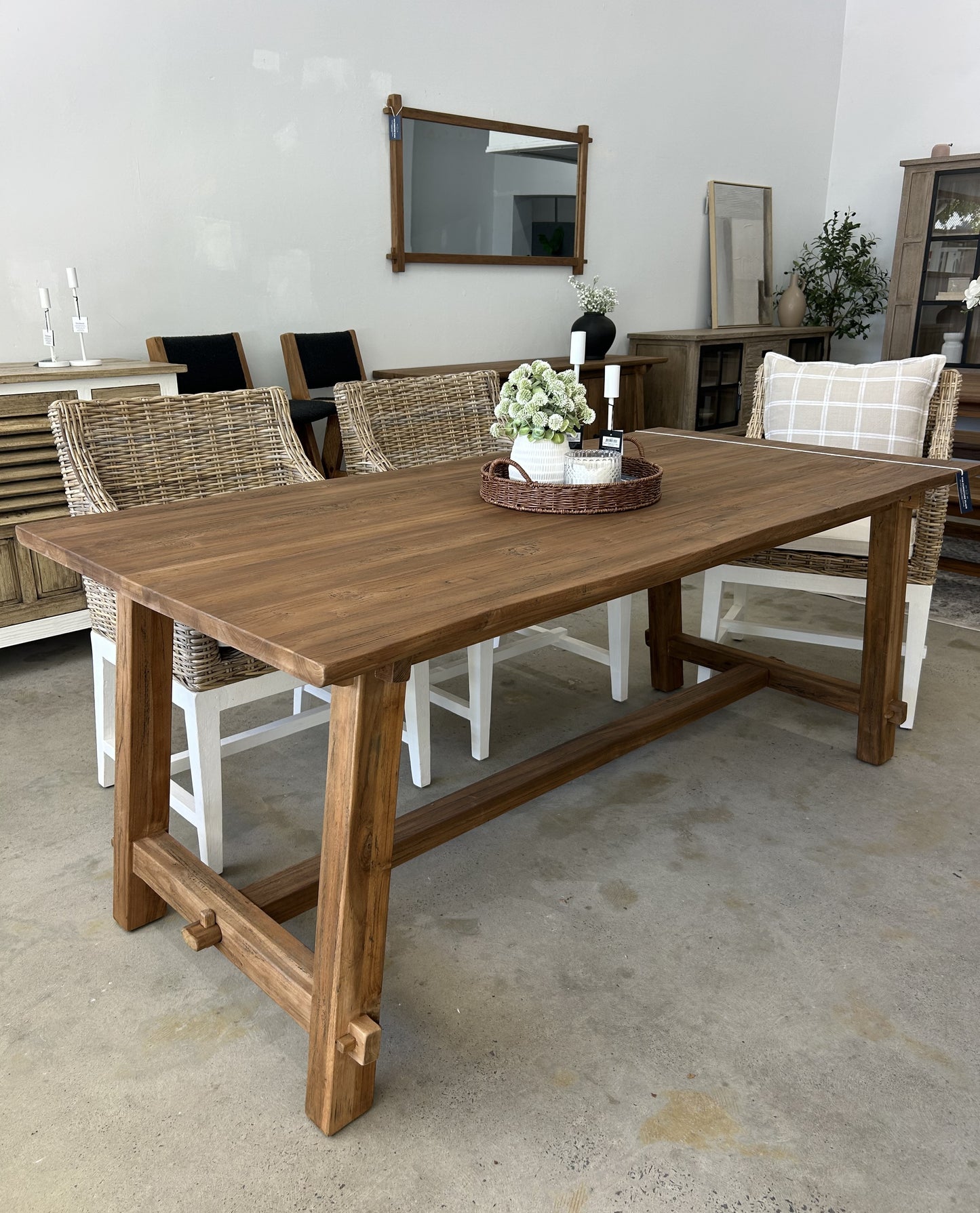 Wooden dining table with trestle legs