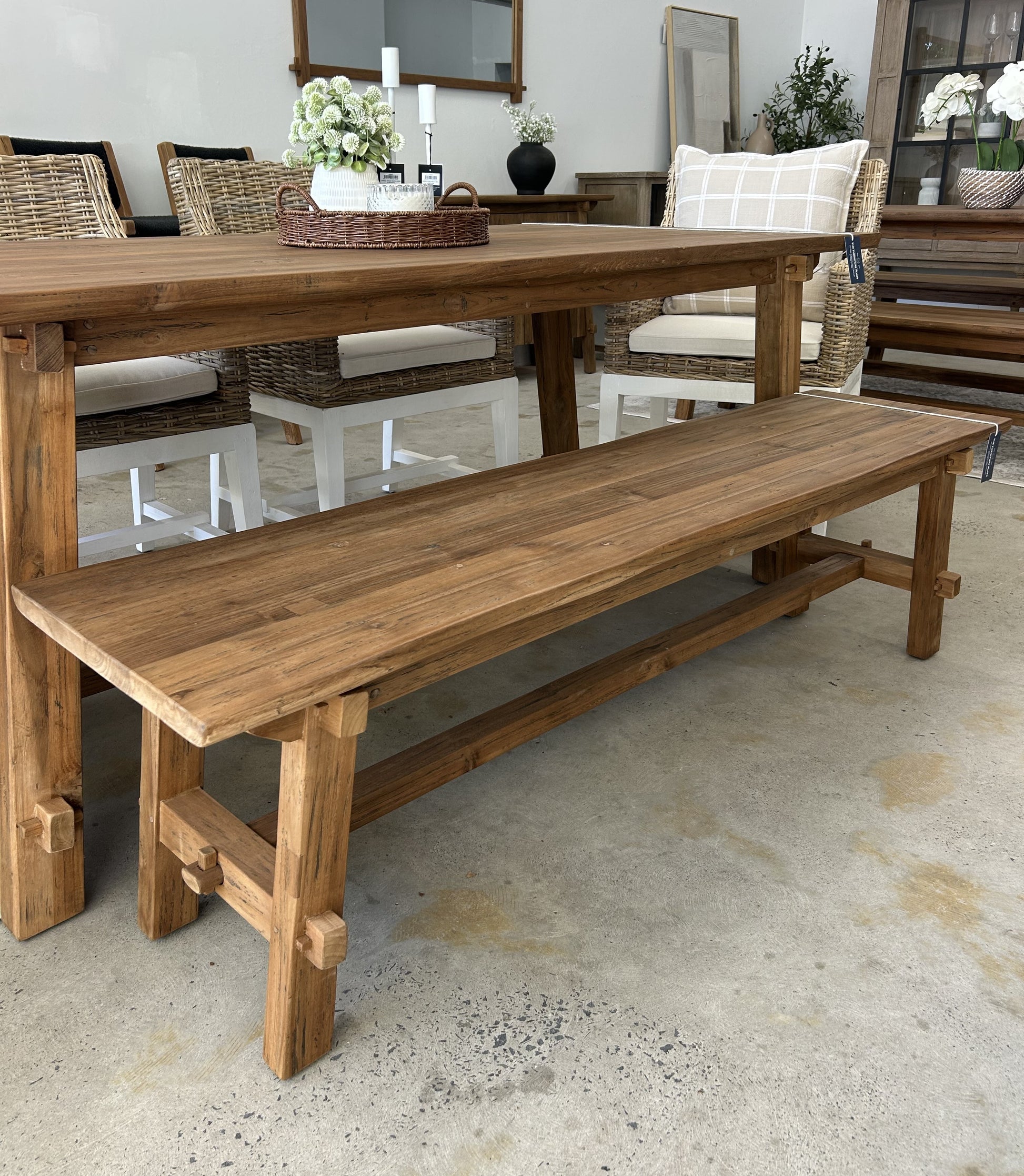 Dark wood bench seat 160cm long farmhouse style