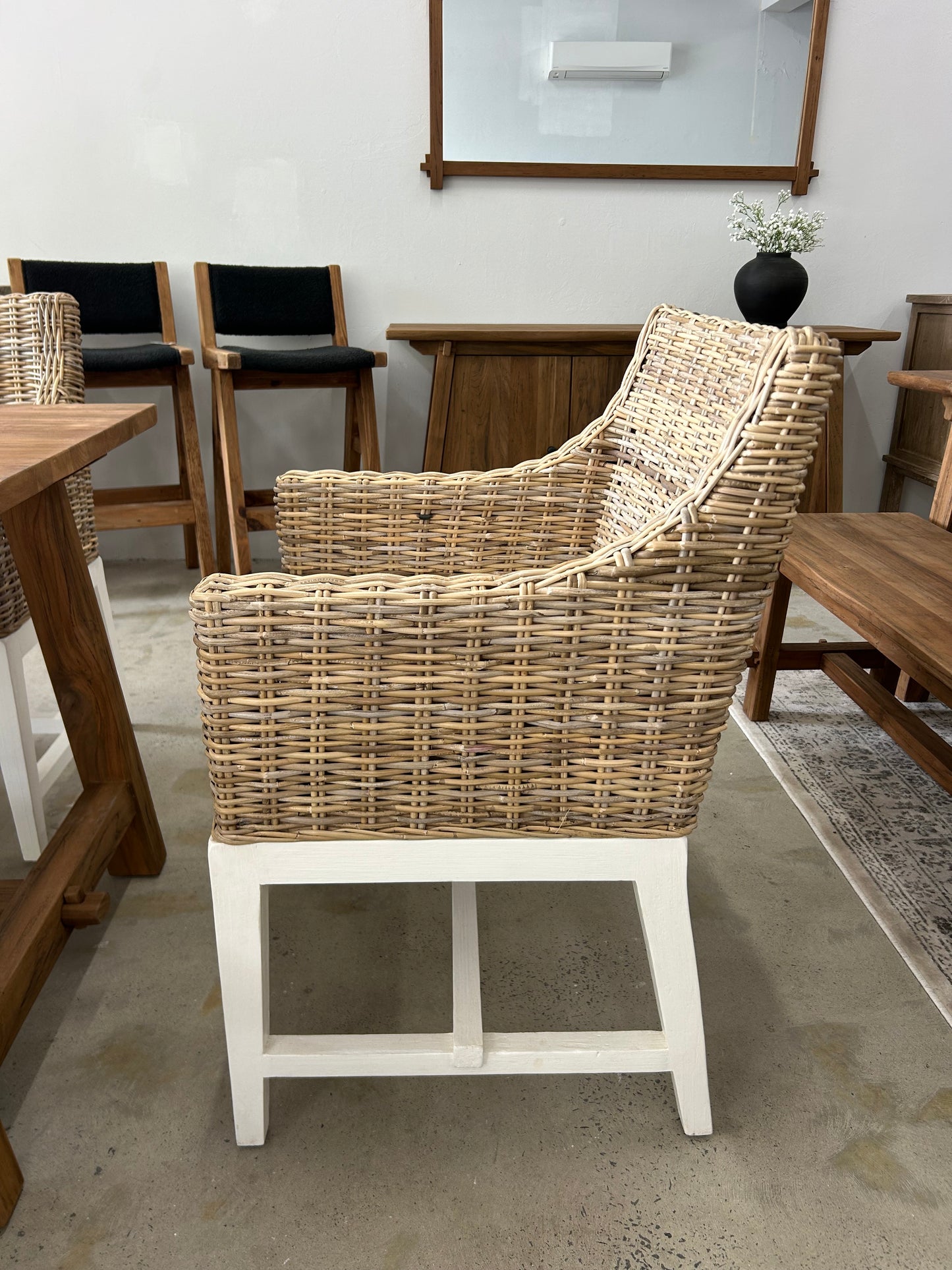 Coastal rattan dining chair with beige brown and white colours