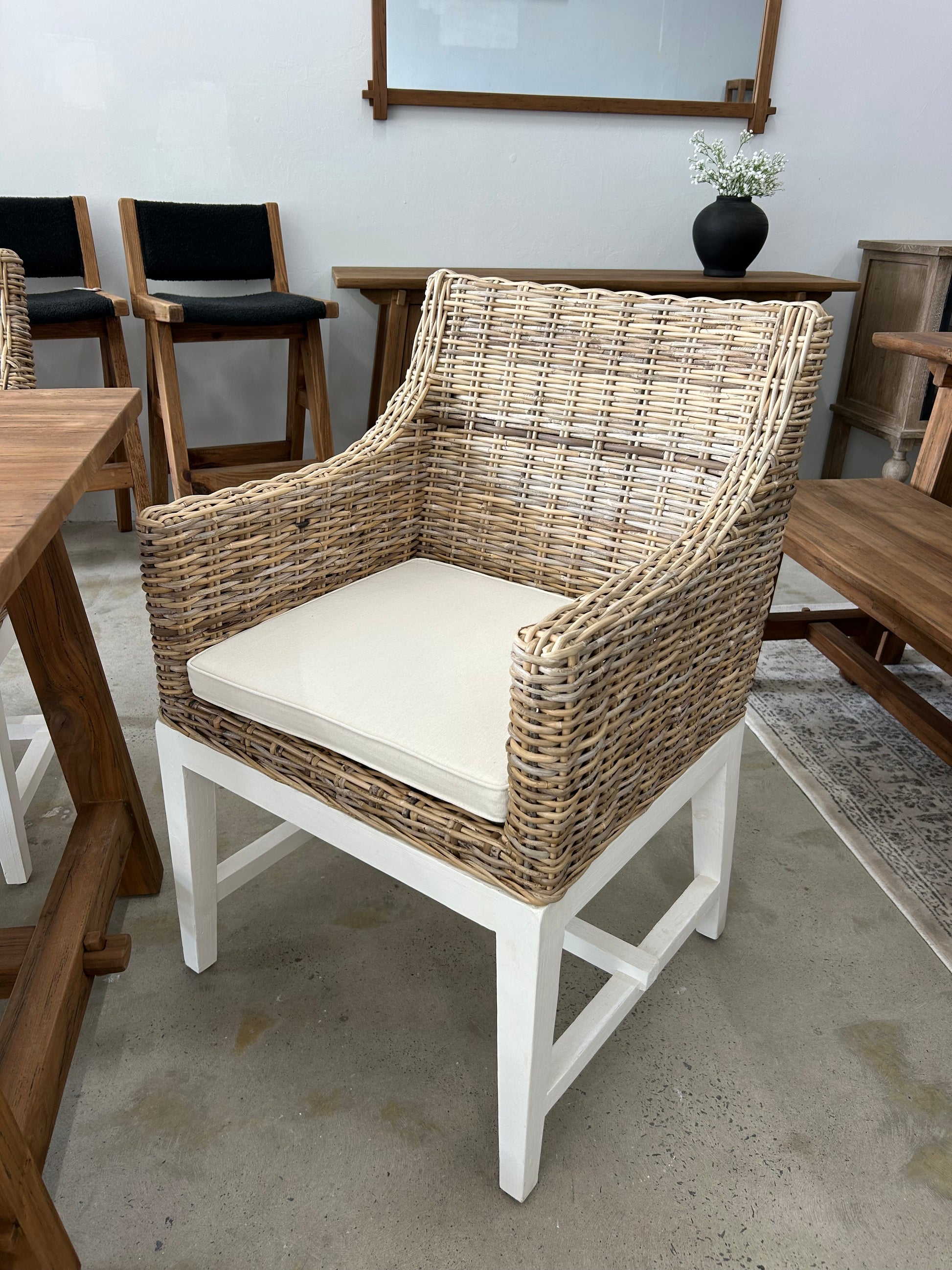 Beige and white rattan dining chair