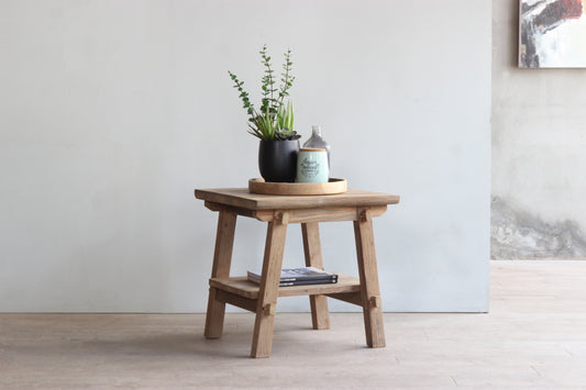 Small wooden side table for beside sofa farmhouse style